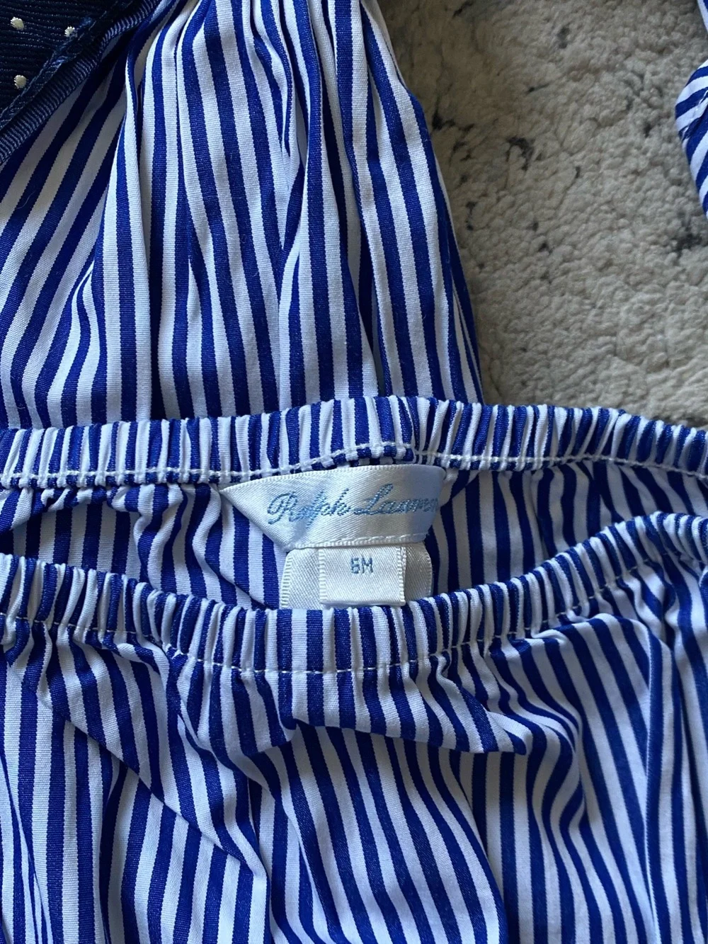 Striped Blue & White Button-Down Dress with Matching Bloomers Sz 6M